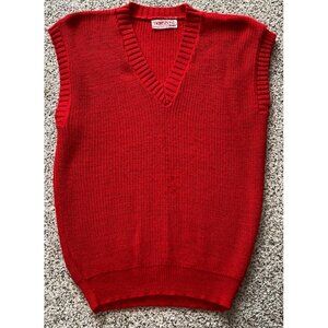 Vintage JAMKNITS Red Acrylic Sleeveless Sweater SMALL USA Vneck Granny Y2k
